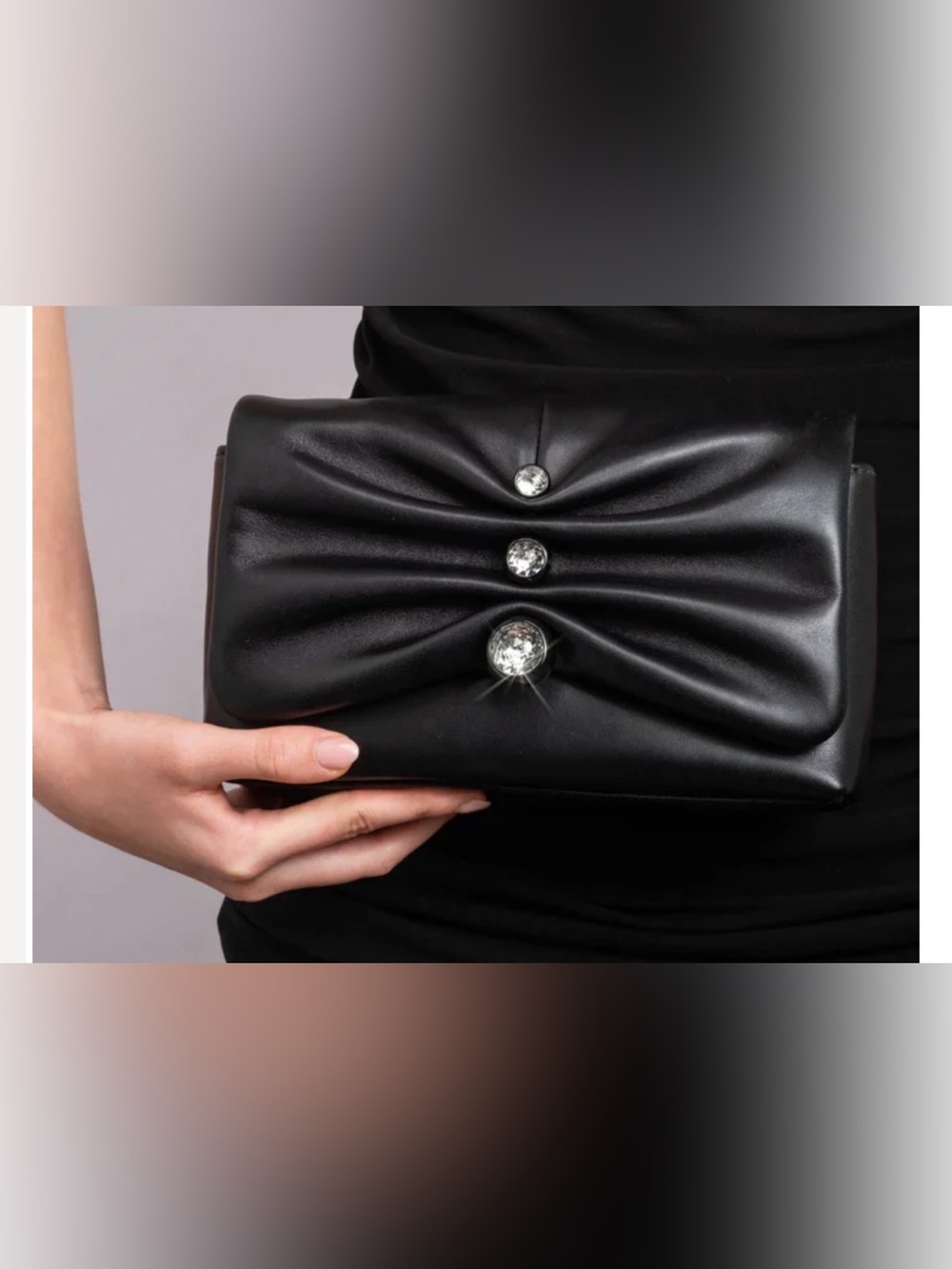 Alexis Bittar Black Ruched Clutch with Crystal Buttons